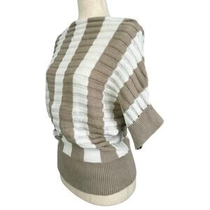 Gina Benotti Striped Knit Sweater Women’s M Dolman sleeve Beige &. White Cotton